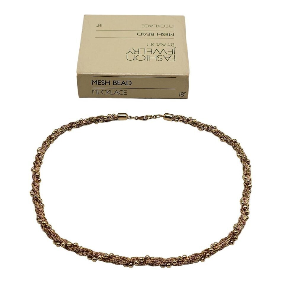 1983 Avon Mesh Bead Necklace Gold Tone Vintage 18 Inches